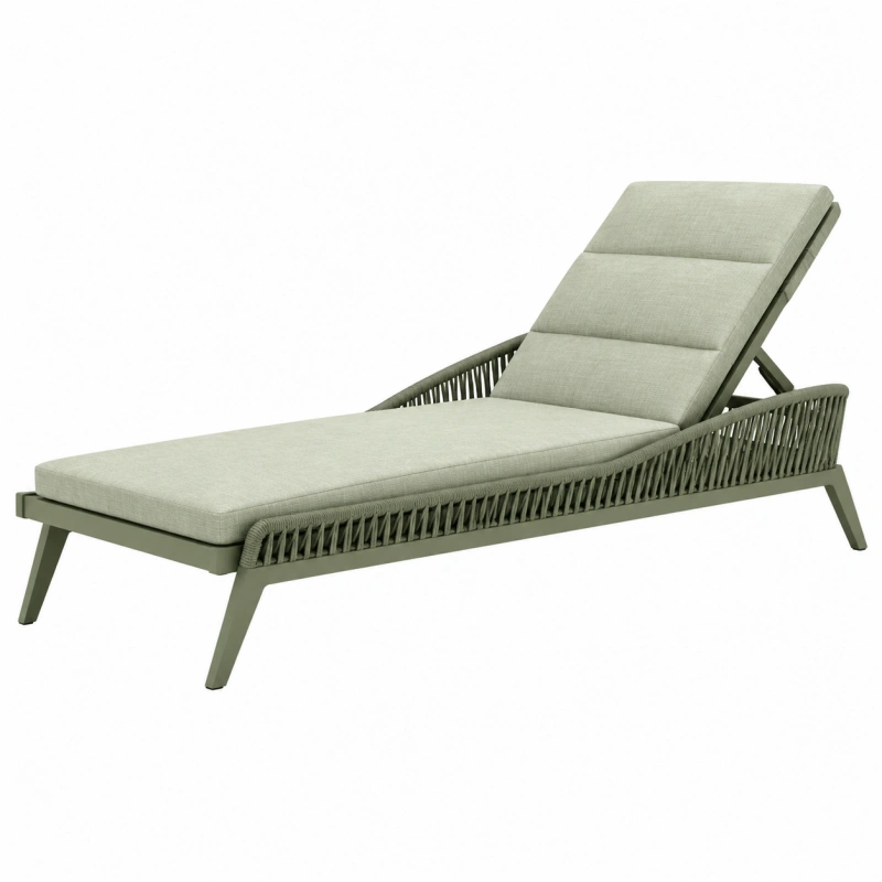 Lettino prendisole 200 x 75 x 92 cm in metallo e corda verde salvia con schienale reclinabile