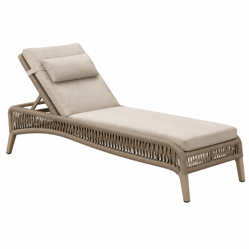 Lettino prendisole 200 x 70 cm in metallo e corda beige - schienale regolabile per esterno