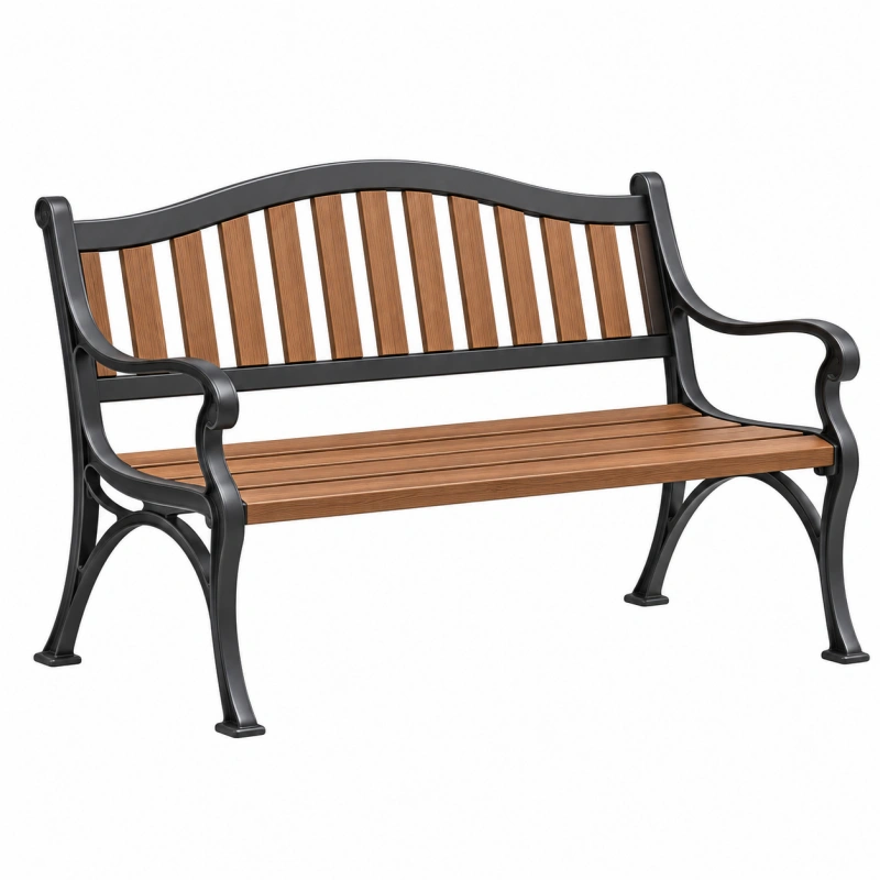 Panca da giardino 125 x 65 x 85 cm in metallo e legno marrone nero stile classico