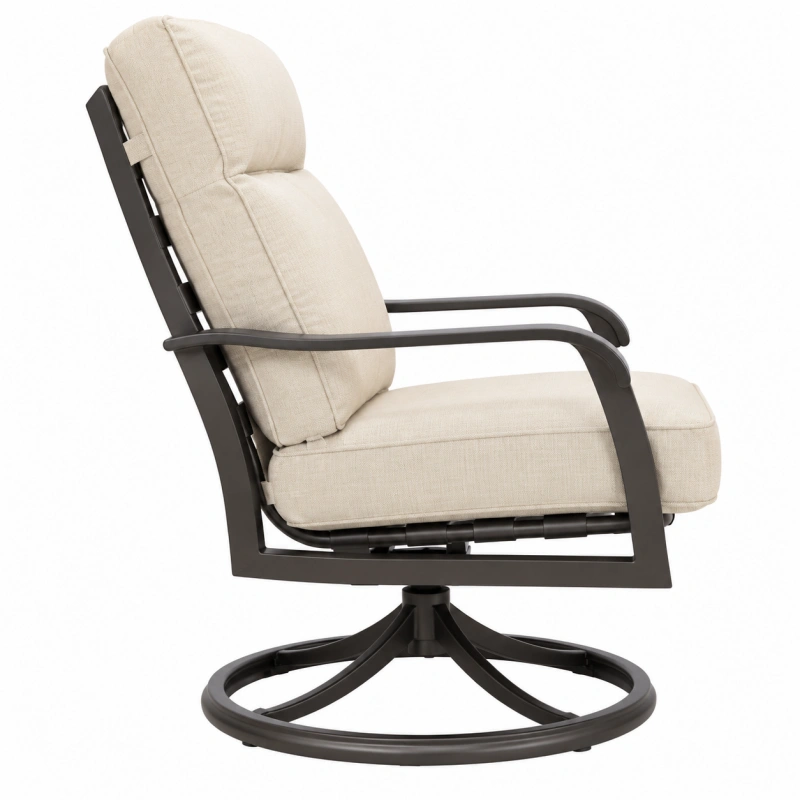 Poltrona girevole 80 x 90 x 100 cm in tessuto beige e metallo nero - stile moderno