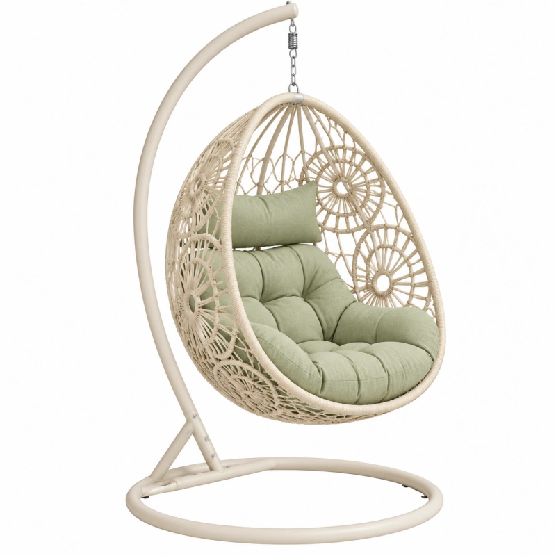 Poltrona sospesa 105 x 105 x 195 cm in rattan beige con struttura in metallo - dondolo da interno