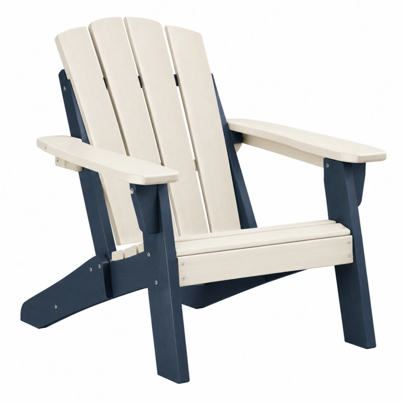 Sedia Adirondack 80 x 85 x 95 cm in plastica beige/blu per esterno con schienale inclinato