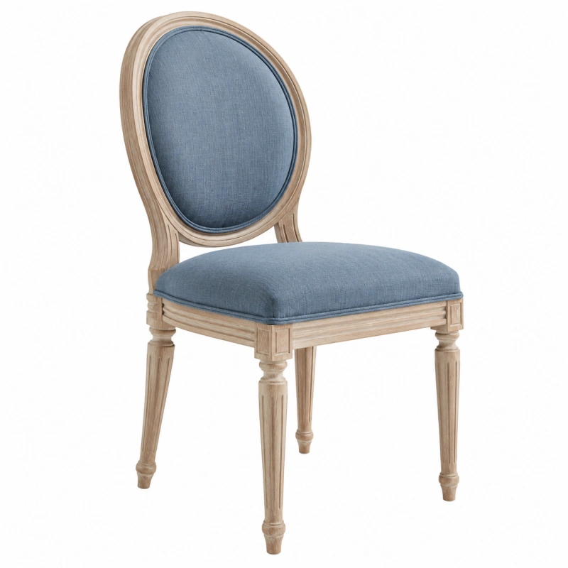 Sedia imbottita 50 x 55 x 98 cm in legno beige e tessuto blu stile classico