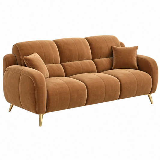 Divano 3 posti 210 x 90 x 88 cm in tessuto effetto velluto marrone con piedi in metallo stile moderno