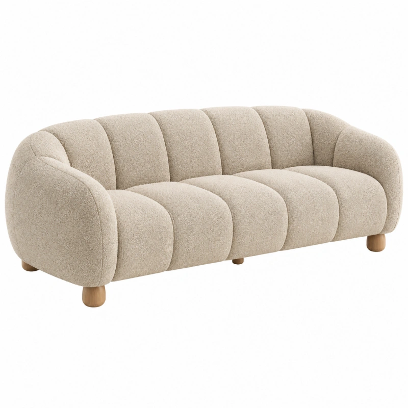 Divano 3 posti 220 cm in tessuto bouclé beige - imbottito stile curvo