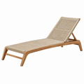 Lettino prendisole 200 x 70 x 85 cm in legno naturale e corda beige con schienale regolabile da esterno