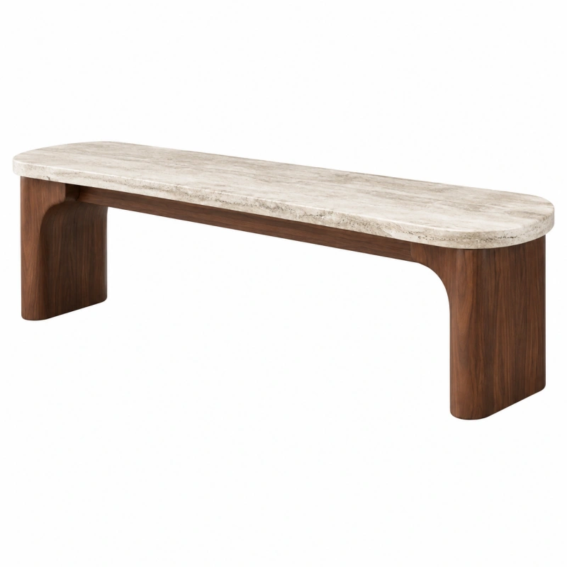 Panca 160 cm in legno marrone e pietra beige - stile moderno