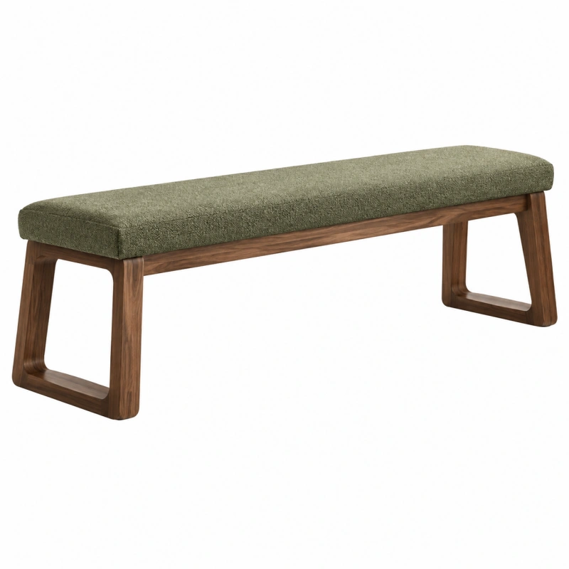 Panca 120 x 38 x 45 cm in legno marrone con seduta imbottita verde stile moderno