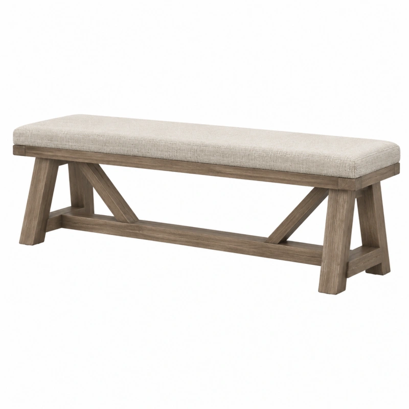 Panca imbottita 150 x 40 x 46 cm in legno marrone e tessuto beige stile rustico