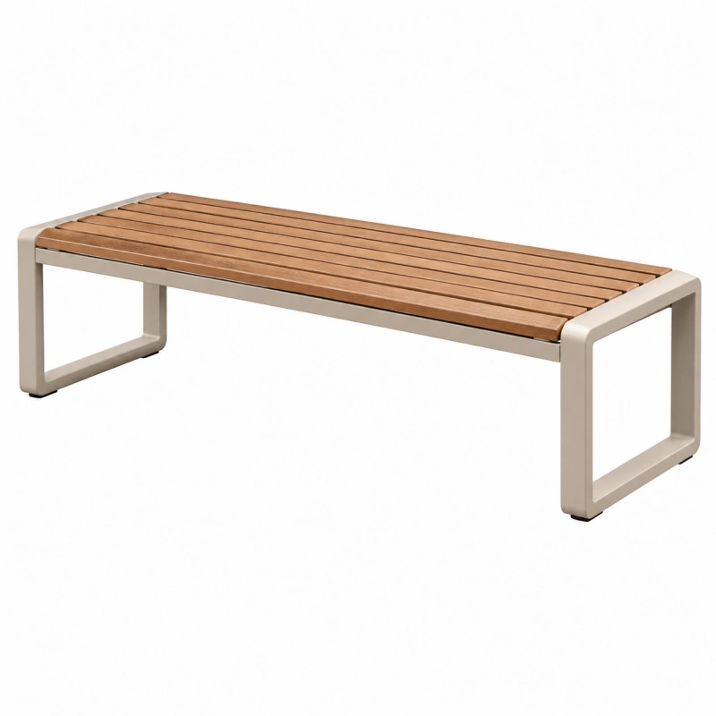 Panca da giardino 150 cm in legno marrone e metallo beige - design moderno