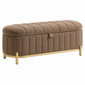 Panca contenitore 120 x 45 x 48 cm marrone in tessuto bouclé con base in metallo dorato