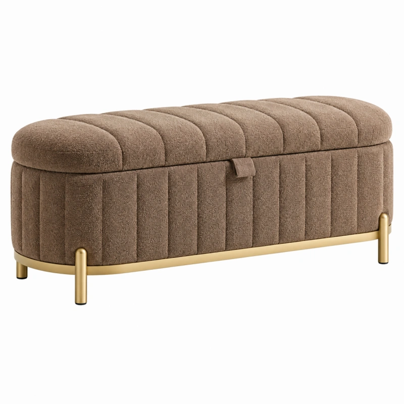 Panca contenitore 120 x 45 x 48 cm marrone in tessuto bouclé con base in metallo dorato