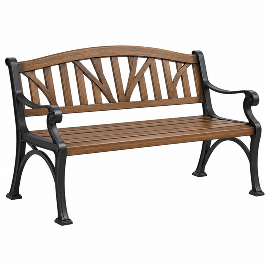 Panchina da giardino 122 x 62 x 88 cm in metallo e legno marrone nero stile classico