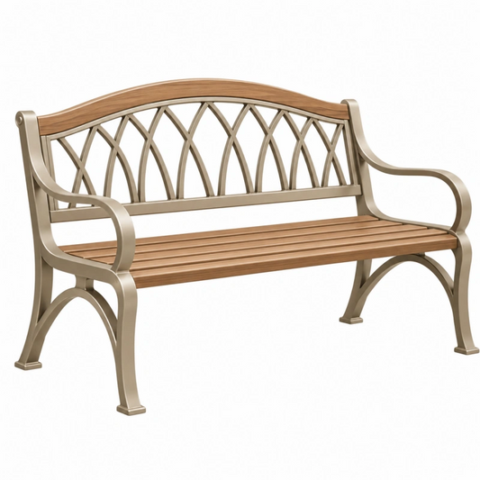 Panchina da giardino 122 x 61 x 91 cm in metallo e legno marrone beige con schienale decorativo
