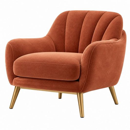 Poltrona 82 x 78 x 85 cm in tessuto terracotta con piedi in metallo dorato stile moderno
