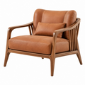 Poltrona 78 x 82 x 86 cm in legno marrone con rivestimento effetto pelle cognac per soggiorno stile moderno
