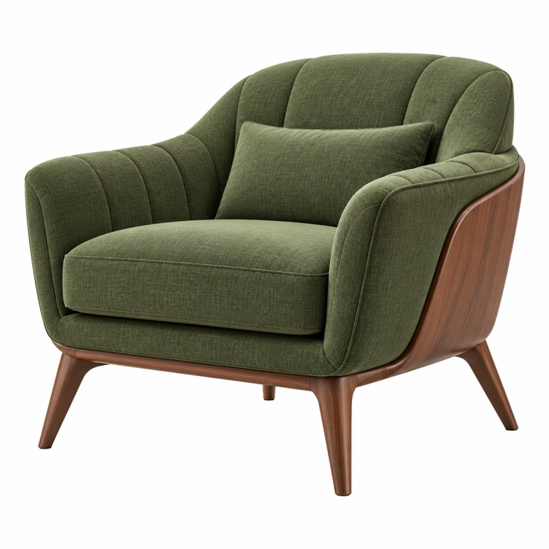Poltrona 85 x 88 x 88 cm in tessuto verde oliva con struttura in legno - stile moderno