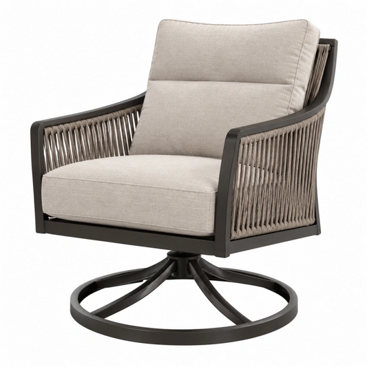 Poltrona da esterno 75 x 82 x 95 cm in metallo e corda beige con base girevole stile moderno