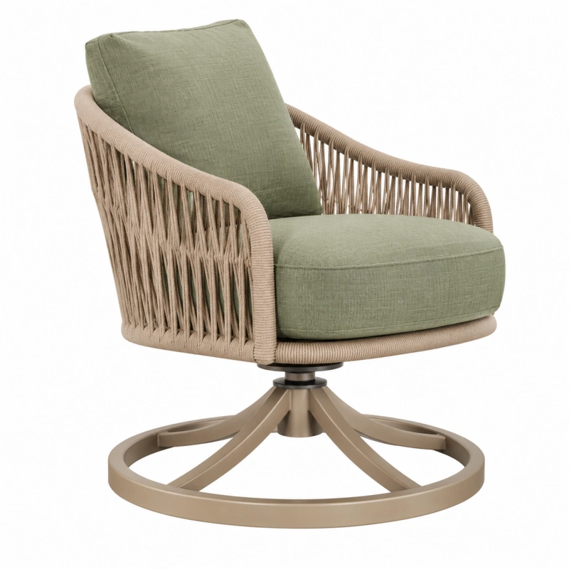 Poltrona girevole da esterno 82 x 85 x 88 cm in corda intrecciata verde salvia con base in metallo