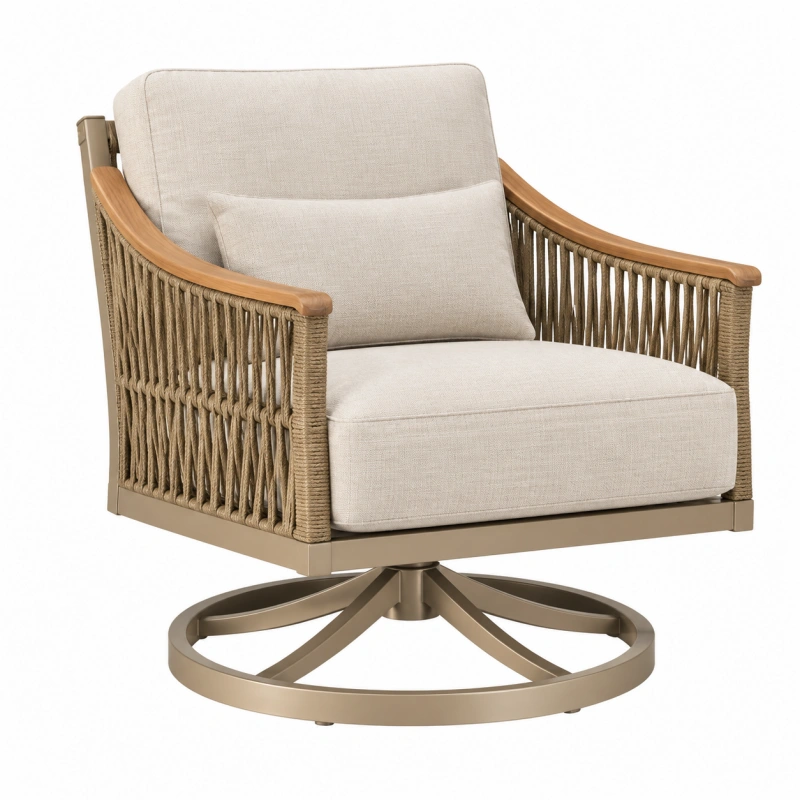Poltrona girevole 78 x 82 x 90 cm in corda beige con struttura in metallo