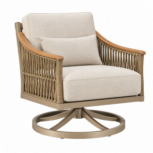 Poltrona girevole 78 x 82 x 90 cm in corda beige con struttura in metallo