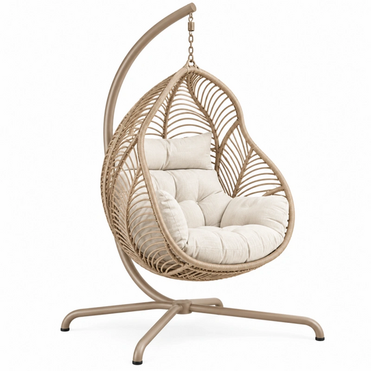 Poltrona sospesa da giardino 105 x 105 x 195 cm in metallo e fibra intrecciata beige