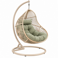 Poltrona sospesa 105 x 105 x 195 cm in rattan beige con struttura in metallo e imbottitura verde salvia - stile boho