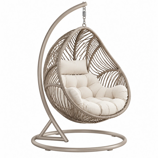 Poltrona sospesa 105 x 105 x 195 cm in rattan sintetico beige con supporto in metallo e seduta imbottita
