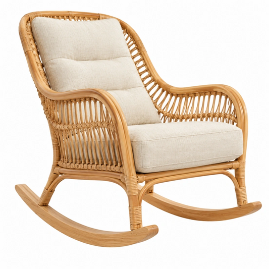 Sedia a dondolo 100 x 70 x 95 cm in rattan beige con seduta imbottita