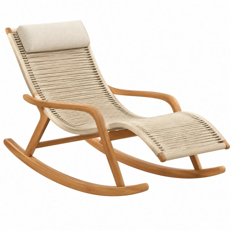 Sedia a dondolo 65 x 140 x 95 cm in legno e corda beige - stile moderno