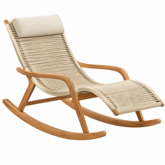 Sedia a dondolo 65 x 140 x 95 cm in legno e corda beige - stile moderno