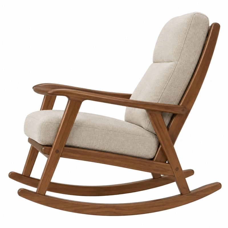 Sedia a dondolo 100 x 75 x 100 cm in legno marrone e tessuto beige - stile nordico